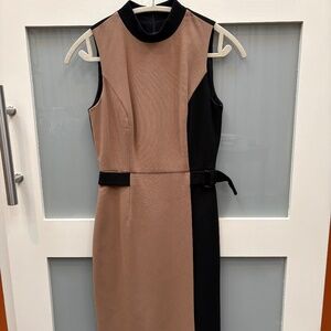 0 White House Black Market Black Tan Camel Mock Neck Dress